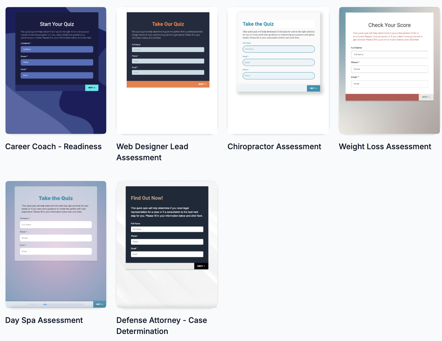 Quizzes templates in gohighlevel